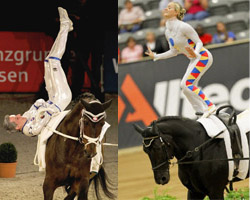 Sieger der Einzelkonkurrenzen von Aachen. Die Britin Joanne Eccles (rechts) wiederholte auf WH Bentley ihren Vorjahreserfolg. Den amtierenden Weltmeister und Weltcup-Sieger Patric Looser aus der Schweiz konnte auf Record RS nicht einmal ein grober Patzer im abschließenden Technikprogramm vom Sieg bei den Herren abhalten.